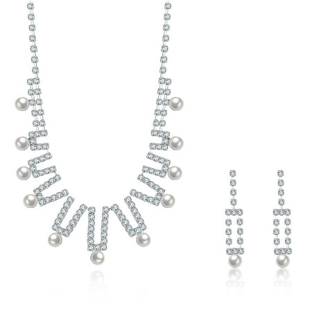 Aventura Jewellery 18K White Gold Plated Pearl Orchid Design Necklace & Earrings Set