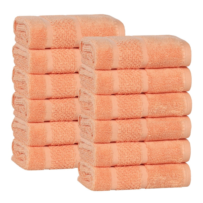 Superior Mile Smart Twist Cotton Medium Weight Face Towels Washcloths, Set of 12, Ultra Absorbant Towels, Peach