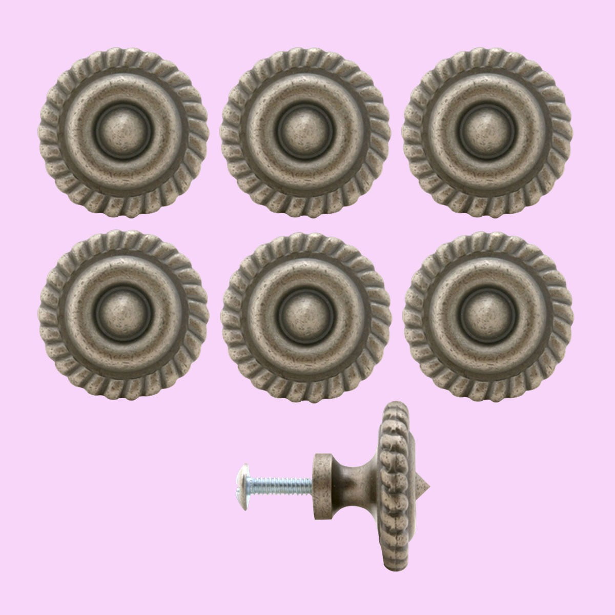 6 Pcs Round Kitchen Cabinet Knob Pulls Pewter Brass Drawer 1.25" Dia Dresser Drawer Handles | Renovators Supply
