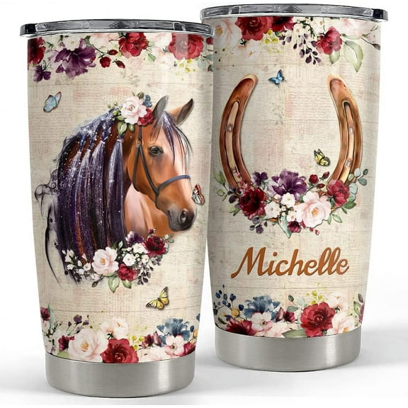 Personalized Horse Tumbler with Customized Name 20oz 30oz Tumbler with Lid Gift for Women Girl Animal Lover on Birthday Christmas