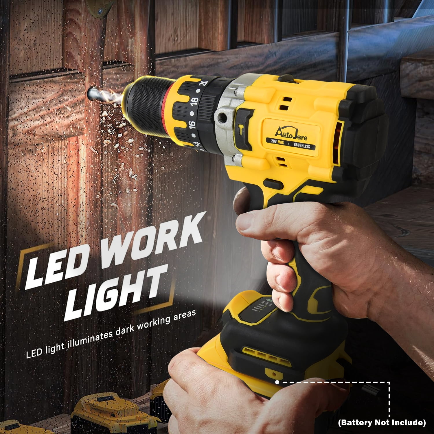 Hammer Drill Compatible with Dewalt 20V Max Battery (No Battery) Cordless Drill/Driver with Brushless Motor, 1/2" Keyless Metal Chuck,for Drilling Brick Wall, Metal, Wood, Screws (Yellow)