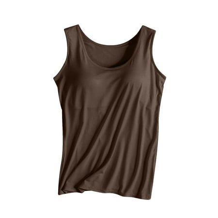 Uooqdmx Tank Top for Women Women s Fashionable Casual Padded Tank Top Without Wire Bra Cup Integrated Tank Top Suspenders Bronze L