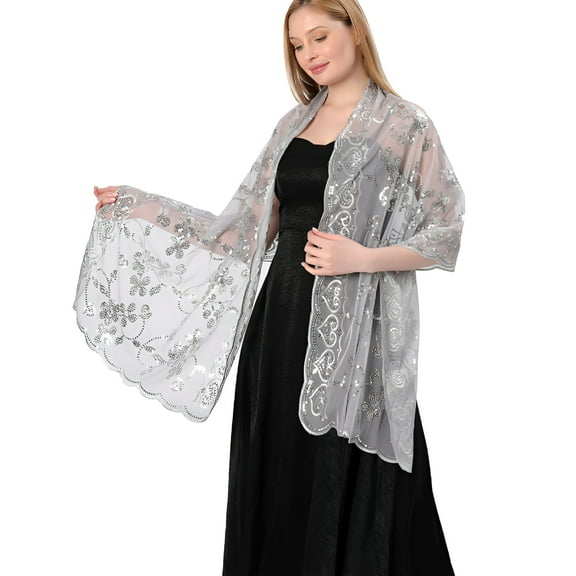 TELOLY Shiny Sequin Shawl Wrap for Women Dinner Party Sheer Shawl Wedding Bride Shawl Evening Dress Scarf