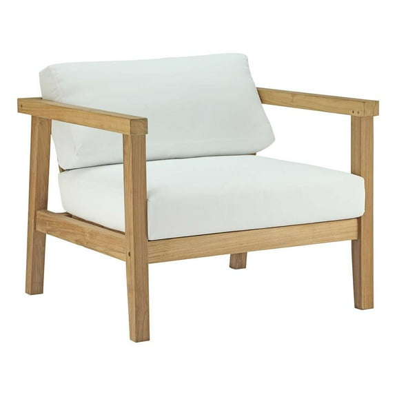 Modway Bayport Outdoor Patio Teak Armchair in Natural White