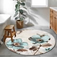 thumbnail image 3 of Victorian Style Broccoli Butterfly Round Rugs for Living Room 4ft Blue Flowers Plant Non Slip Circle Rug Washable Low-Profile Indoor Carpet for Bedroom, Dining Room, Bathroom, 3 of 9