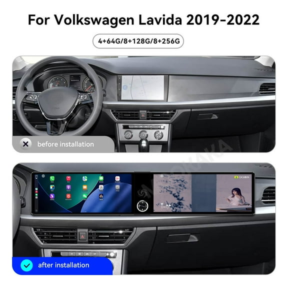 MOOKAKA Dual 12.3 inch Carplay Screen/Radio/Multimedia Player for Volkswagen Lavida 2019-2022 Models Universal Car Navigation/GPS Upgrade Headunit Android Display 1080P Touch Screen Replace System