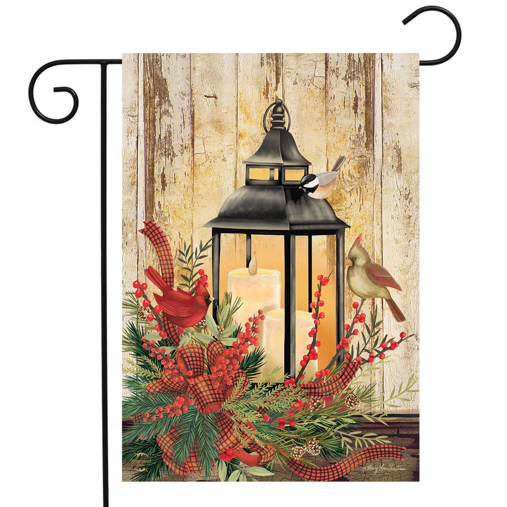 Holiday Lantern Christmas Garden Flag Rustic Greenery Cardinals 12.5" x