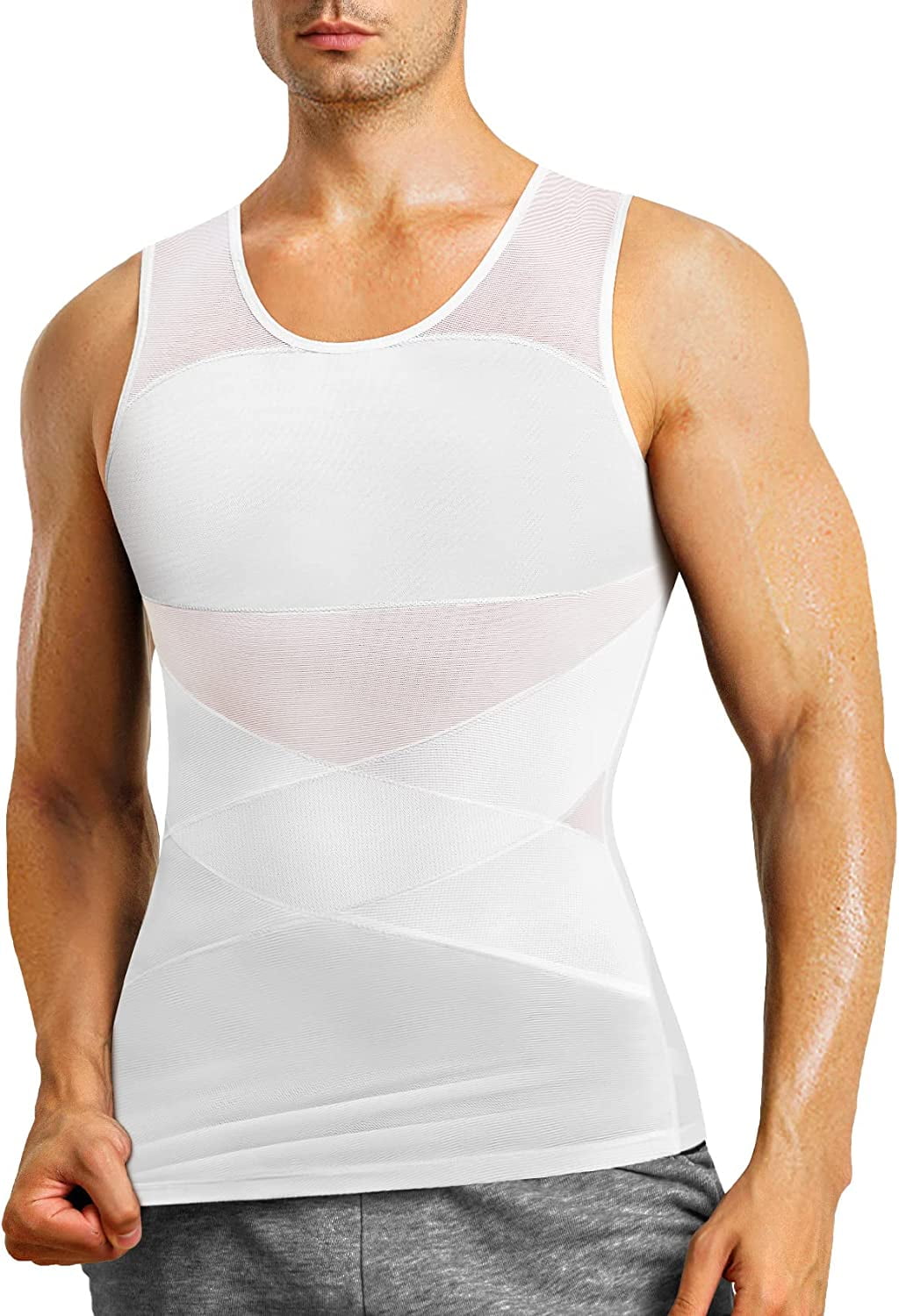 MOLUTAN Mens Compression Shirt Slimming Body Shaper Vest Sleeveless Undershirt Tank Top Tummy Control Shapewear for Men 
