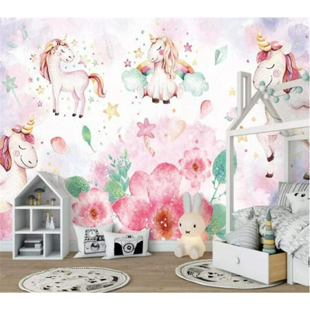 Custom Wallpaper Modern Pink Unicorn Flower Children S Room Background ...