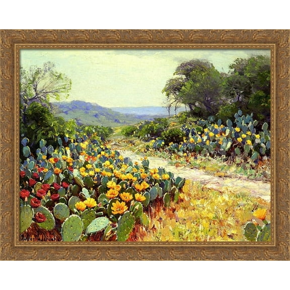 Cactus in Bloom 36x28 Large Gold Ornate Wood Framed Canvas Art by Robert Julian Onderdonk