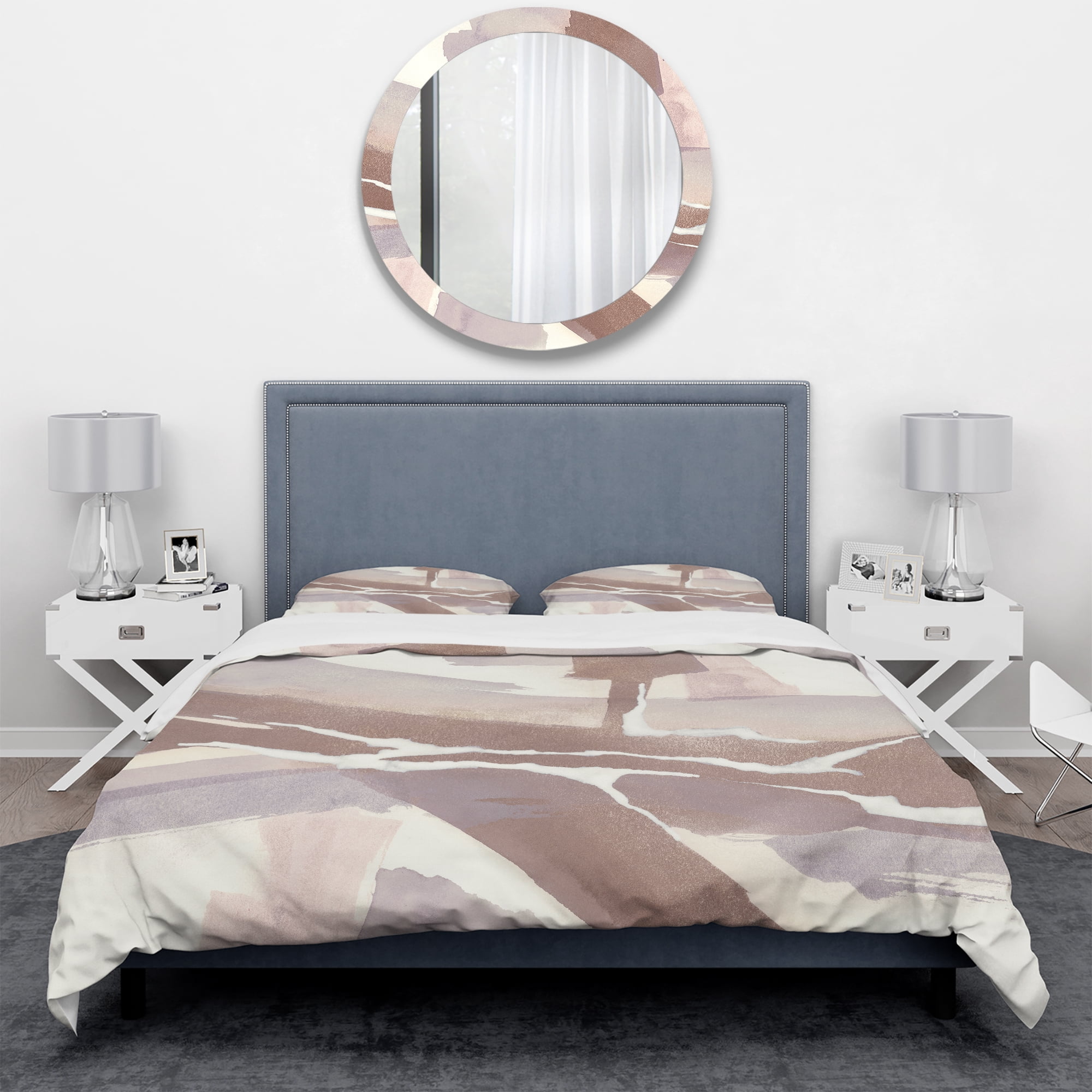 Designart 'White and Placid I Blush' Geometric Duvet Cover Set