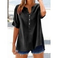 thumbnail image 5 of Outfmvch Gauze Tops for Women Casual Summer,Wrap Tops for Women,Black Linen Shirt Women,Button Up Shirt Women Short Sleeve,Linen Blouses for Women,Gauze Button Down Shirts for Women Black L, 5 of 9