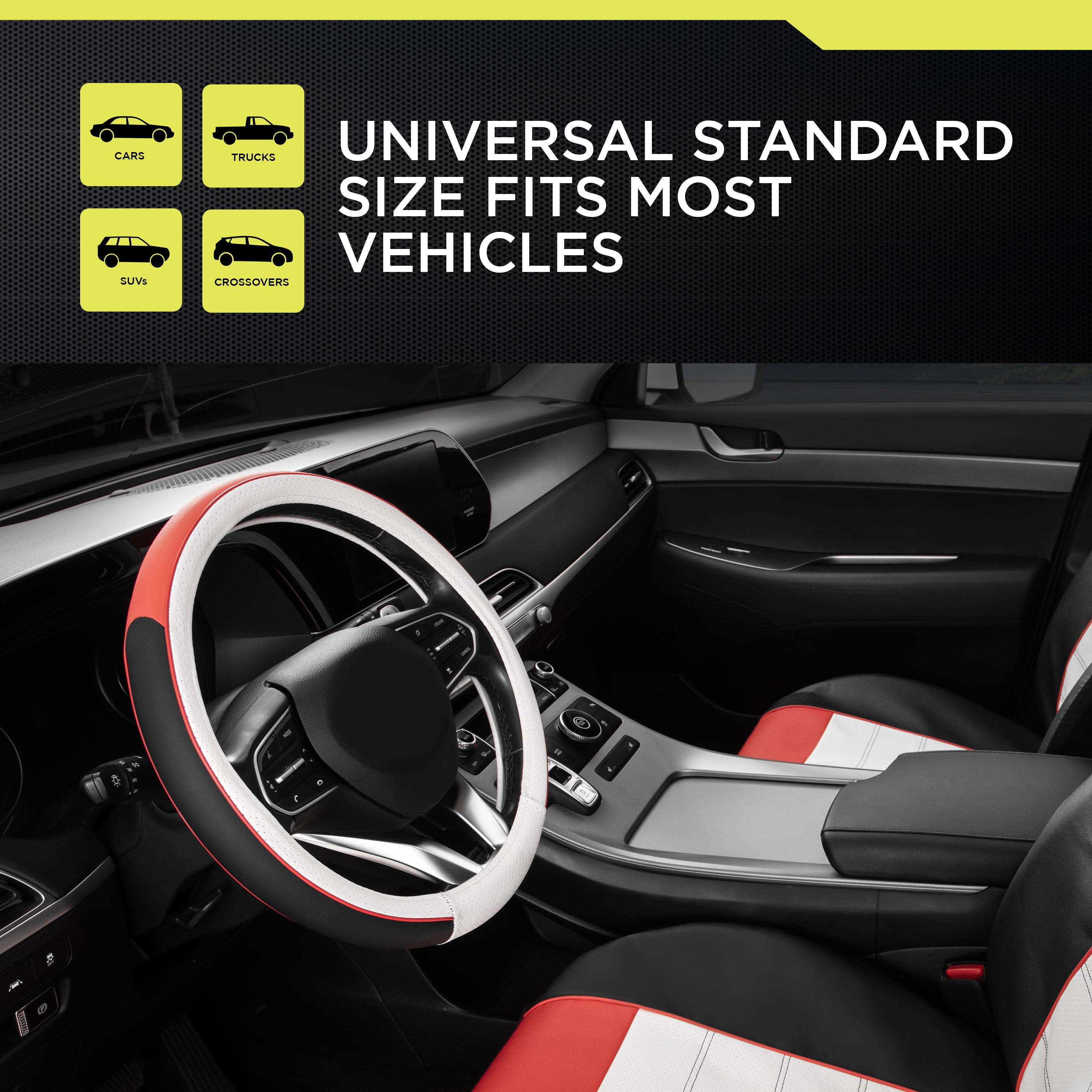Auto Drive Sport Red Faux Leather Universal Steering Wheel Cover