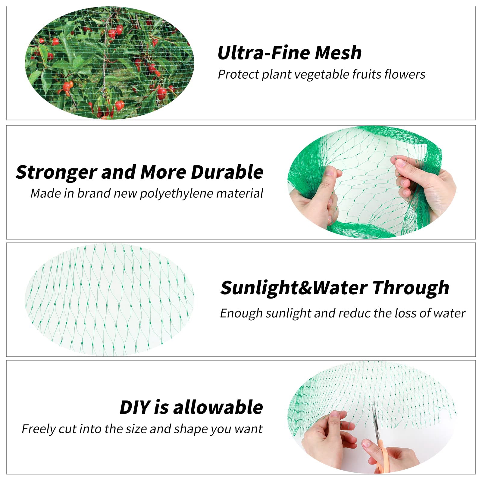 Garden Plant Fruit Protect Net and Garden Mesh Netting for Birds, Deer, Squirrels, Plants, Fruits Tree - Reusable Protective Mesh Netting