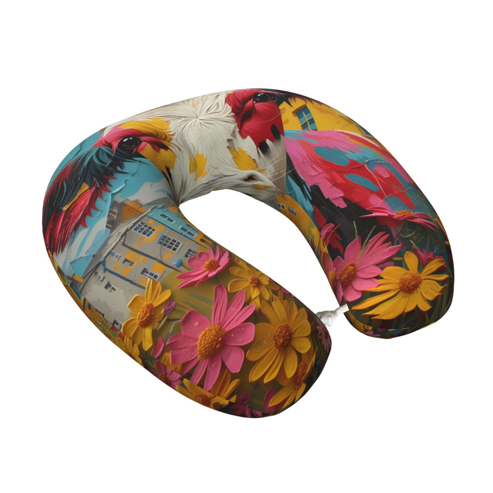 Xecao Yellow Daisy Cow Print Memory Foam Cervical Neck Pillow Versatile U-Shaped Pillows for Home,Office,Camping,Travelling,Soft Washable Cover