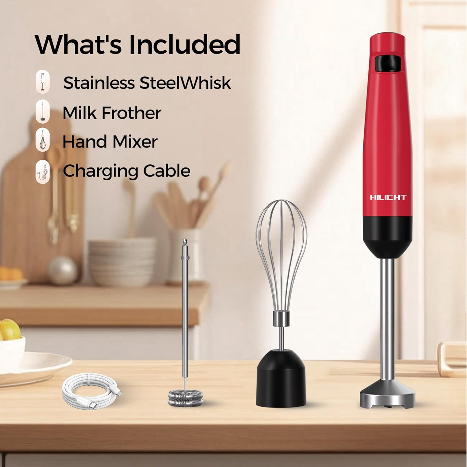Cordless Hand Blender, 12V Rechargeable Immersion Blender with 60+ Bowl Battery Life, 4-Point Stainless Steel Blade, Variable Speed & Egg Whisk - for Soups, Smoothies, Baby Food