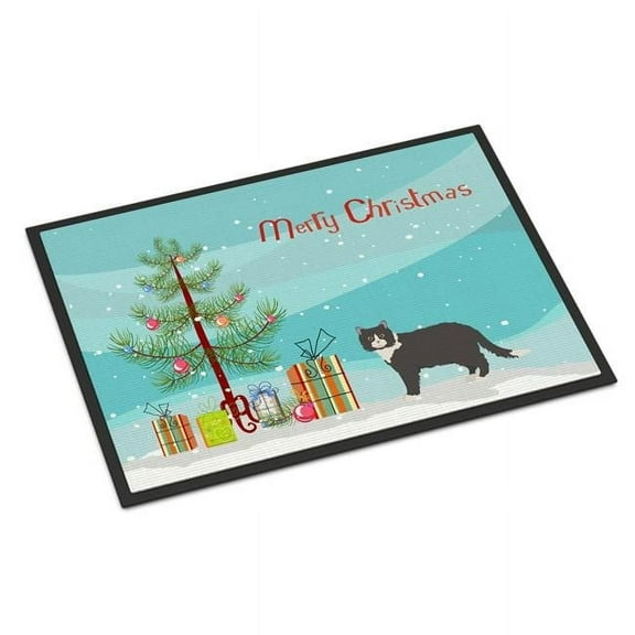Carolines Treasures CK4687MAT 18 x 27 in. Poodle Cat No.1 Cat Merry Christmas Indoor or Outdoor Mat