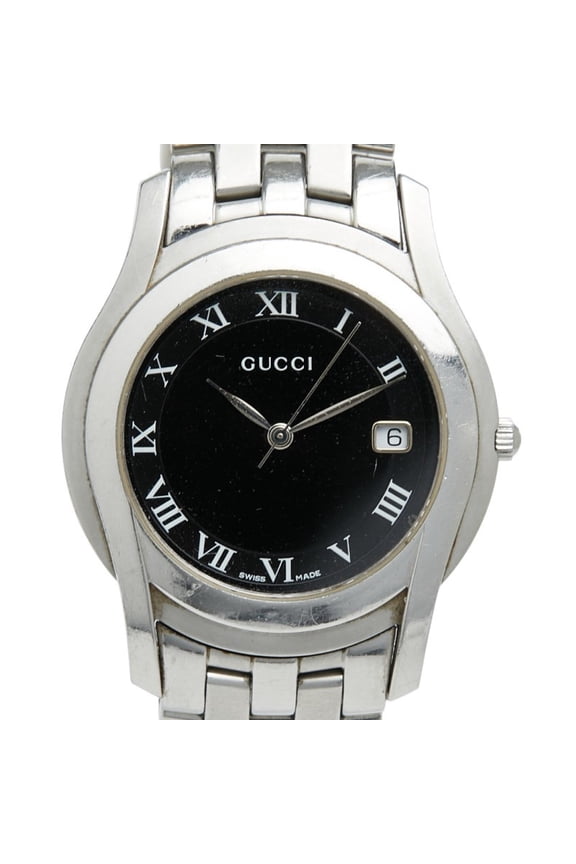Pre-Owned Gucci Roman Index Watch 5500M Quartz Black Dial Stainless Steel Men's GUCCI