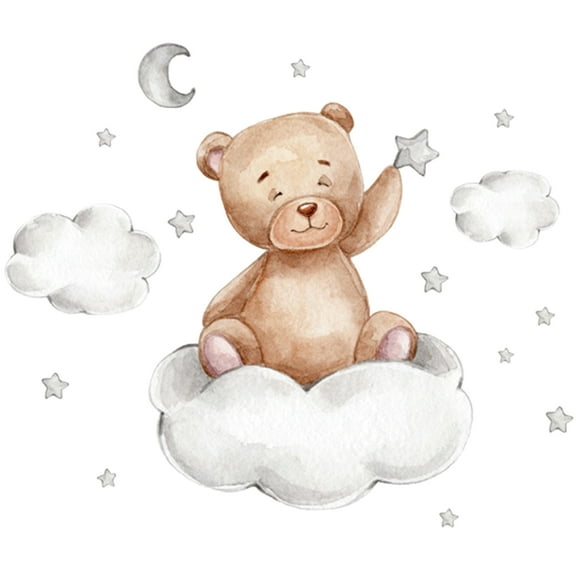 Cartoon Cute Bear Wall Stickers Bear Clouds Moon and Star Wall Decals Peel and Stick Wall Sticker Mural Removable Self-Adhesive Wall Decal for Kids Baby Room Bedroom Nursery Home Decor