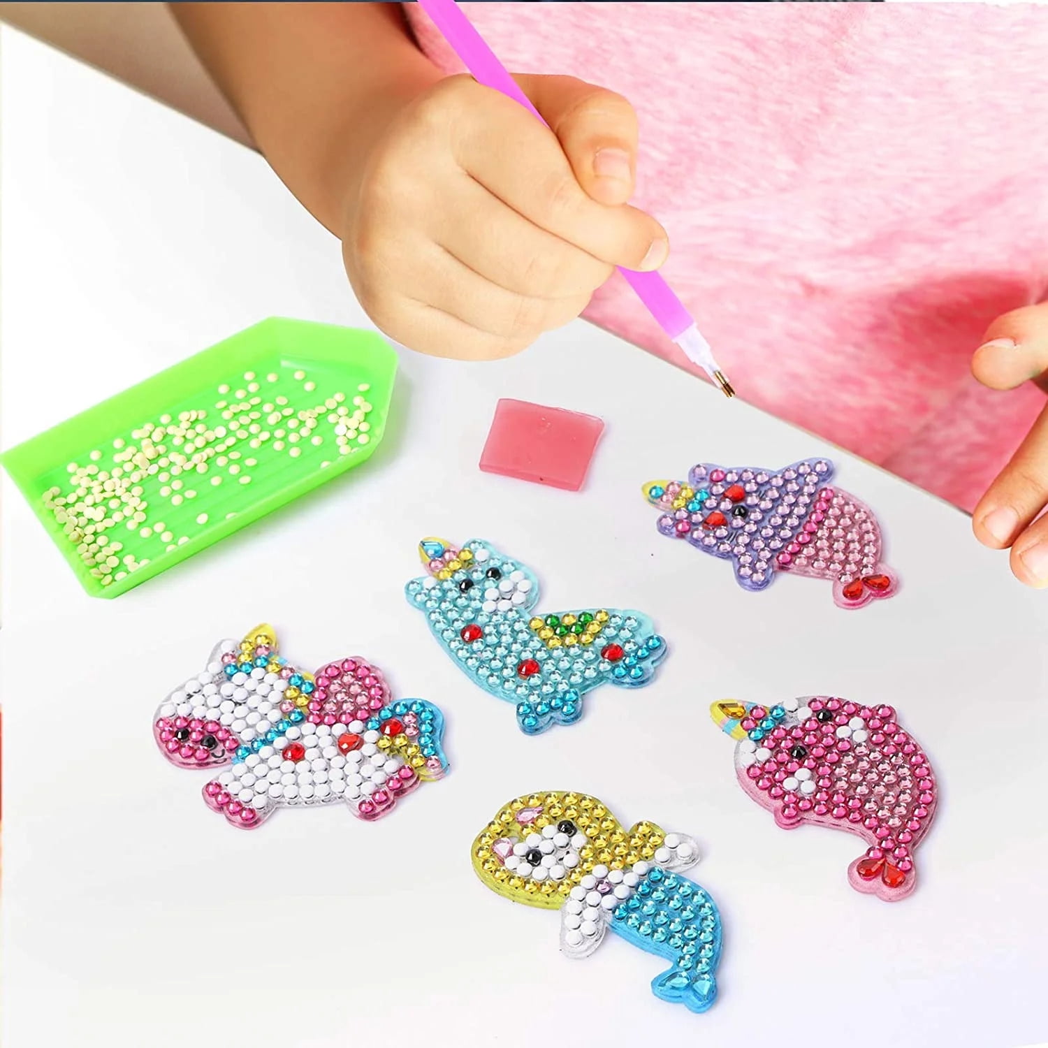5Pcs Gem Diamond Art Kits with Key Chains,Mermaid Diamond Painting Kits for Kids Art and Crafts Set