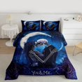 thumbnail image 3 of Manfei Romantic Couple Skull Bedding Comforter Set for Lover, Romantic Blue Rose Flower Twin Comforter Sets, Dreamy Glitter Moon Reversible Bedding Set, Lightweight Room Decor, 2pcs, 3 of 9