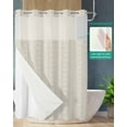 thumbnail image 2 of No Hook Shower Curtain with Snap in Liner, Boho White Striped Farmhouse Style Beige Hotel Shower Curtains for Bathroom, Washable Shower Curtain Liner Set with Mesh Top Window, 72”x78”, 2 of 6
