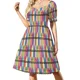 thumbnail image 1 of Vestido de manga corta con estampado de crayones de colores, vestidos para mujer, vestidos para fiesta de graduación, 1 of 7
