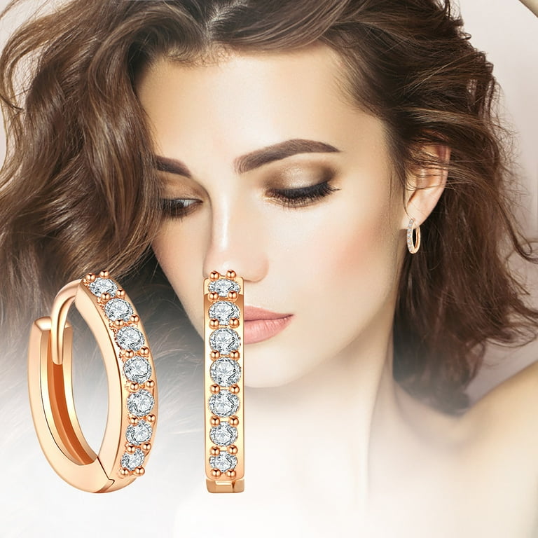 Clearance Jewelry Under 5 VerPetridure Sterling golden color Rhinestones Hoop Diamond Stud Earrings for Women