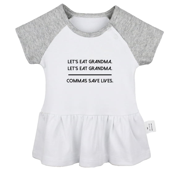 Commas Save Lives Funny Dresses For Baby, Newborn Babies Skirts, Infant Princess Dress, 0-24M Kids Graphic Clothes (Gray Raglan Dresses, 6-12 Months)
