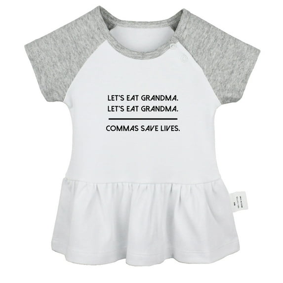 Commas Save Lives Funny Dresses For Baby, Newborn Babies Skirts, Infant Princess Dress, 0-24M Kids Graphic Clothes (Gray Raglan Dresses, 6-12 Months)