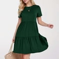 thumbnail image 2 of JLFKNG Leisure Womens Dresses Crew Neck Short Sleeve Casual Rufflef Dress Simple Solid Color Breathable Loose Fit Dresses Comfy Womens Sundress, 2 of 6