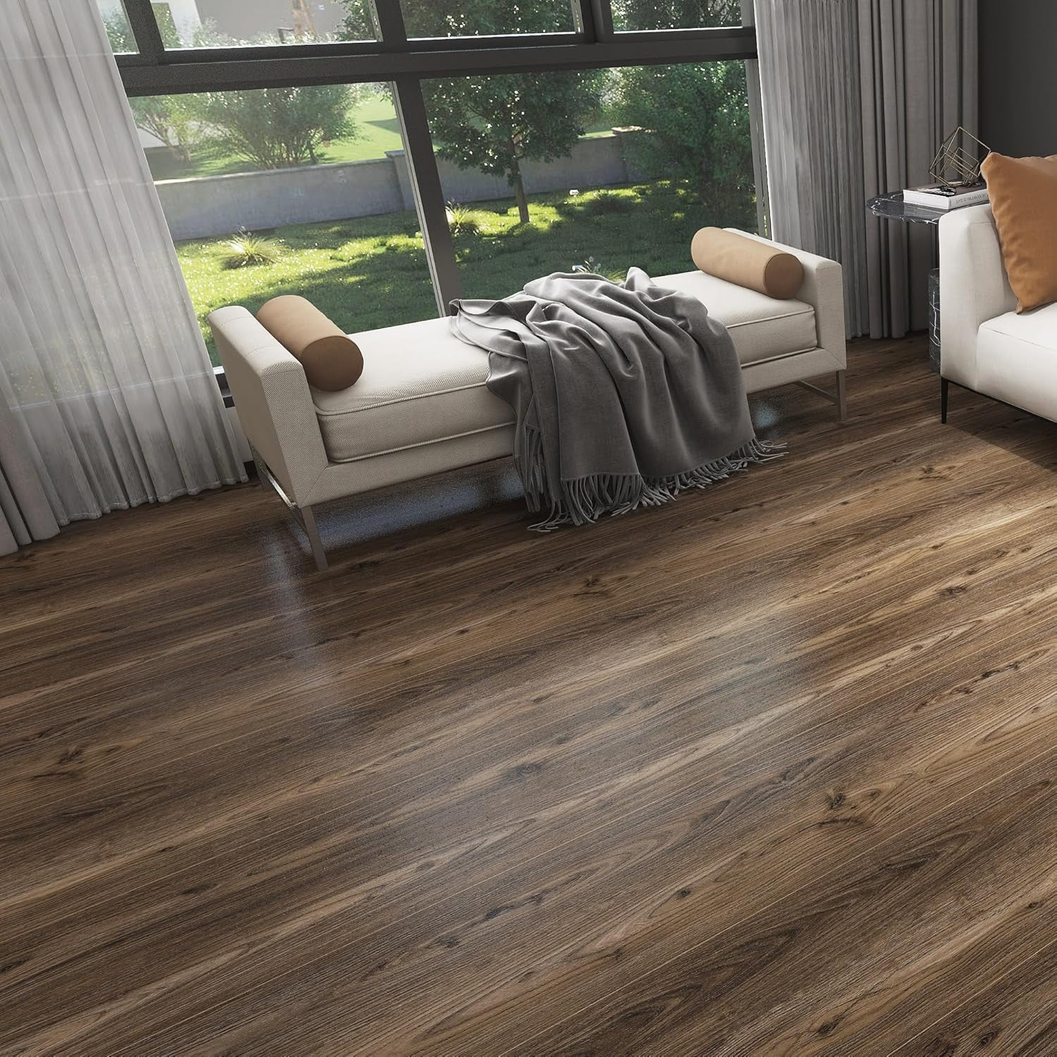 Peel and Stick Floor Tile – 197" Length 12" Width Roll - Dark Brown Self-Adhesive Vinyl Flooring Waterproof, Wide Wood Plank for Easy Installation, Bedroom, Kitchen (16 Sq.Ft