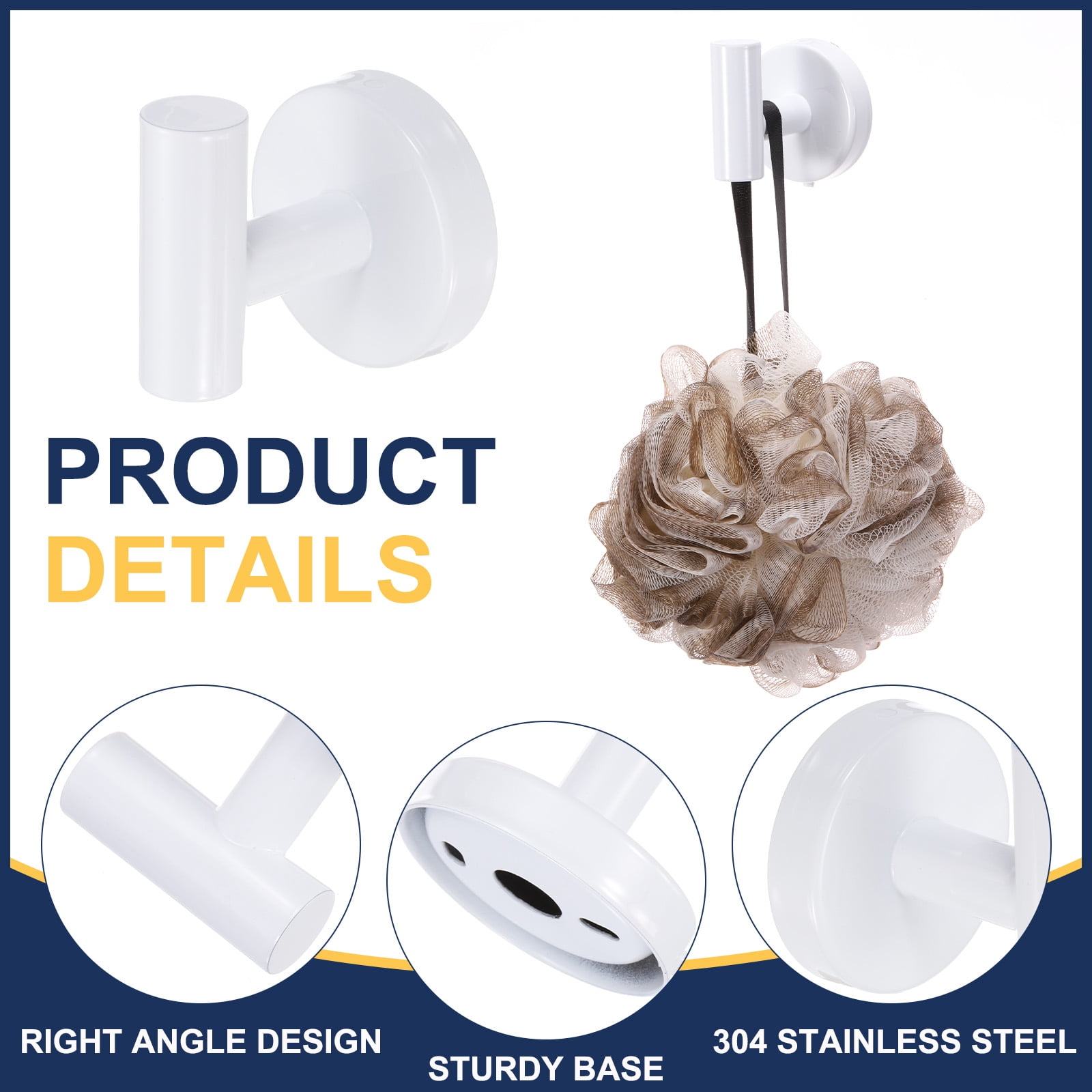 Unique Bargains Bath Towel Hook Stainless Steel Coat Hook Wall Mount Robe White