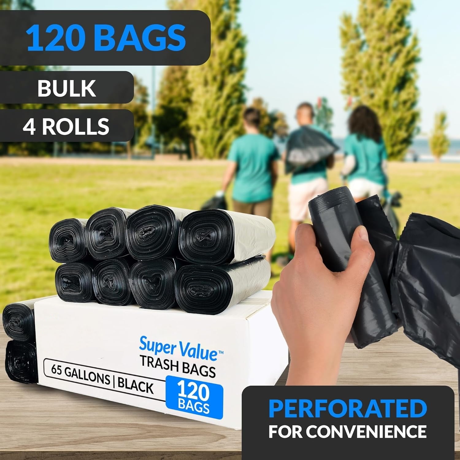 65 Gallon Trash Bags | 120 Count | Heavy Duty | Bulk | Black Multi-Use Garbage Bags