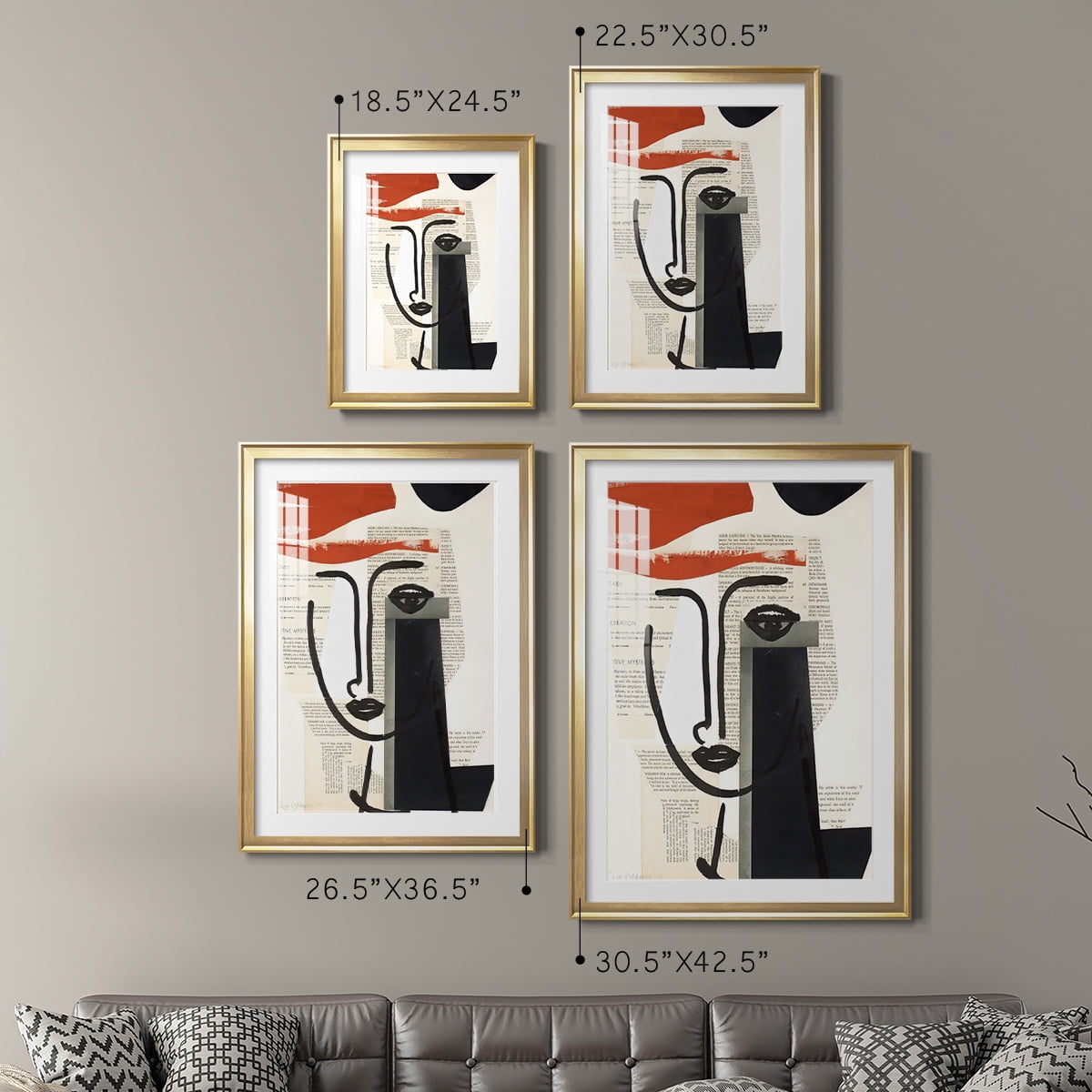 Wexford Home Faces of A Century V Premium Framed Print, 18.5" x 24.5" - Ready to Hang, Gold (Set of 2)