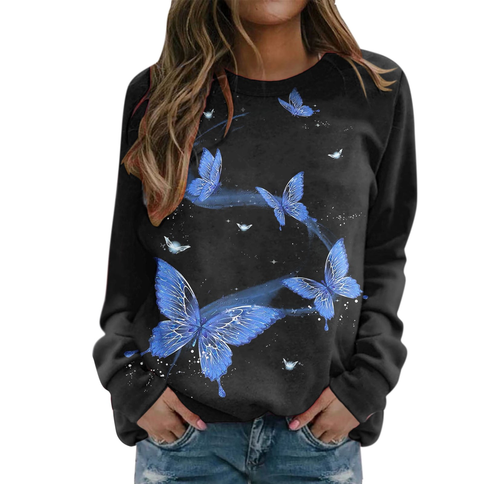 Sweat Femme Sans Capuche, Tee Shirt Zip,Top Femme Manche Longue Gradient Print Mode Casual Col V Haut Chic Et Élégant Imprimé Lâche Tunique Décontracté Ample Chemisier Classique De Base Blouse