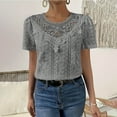 thumbnail image 4 of Kovlvoll Womens Summer Short Sleeve Tops Lace Patchwork Crew Neck T-Shirt Summer Eyelet Casual Comfy Blouse, 4 of 5
