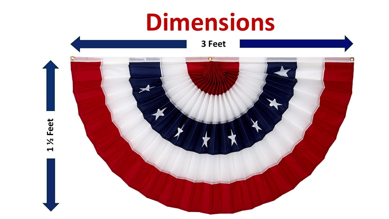 Old Glory Bunting – 1 1/2’ x 3’ Nylon USA Flag Bunting! Embroidered Stars and Stripes Patriotic Pleated Fan Flag Bunting Banner. Pleated Fans Made in the USA! Free Shipping Available!