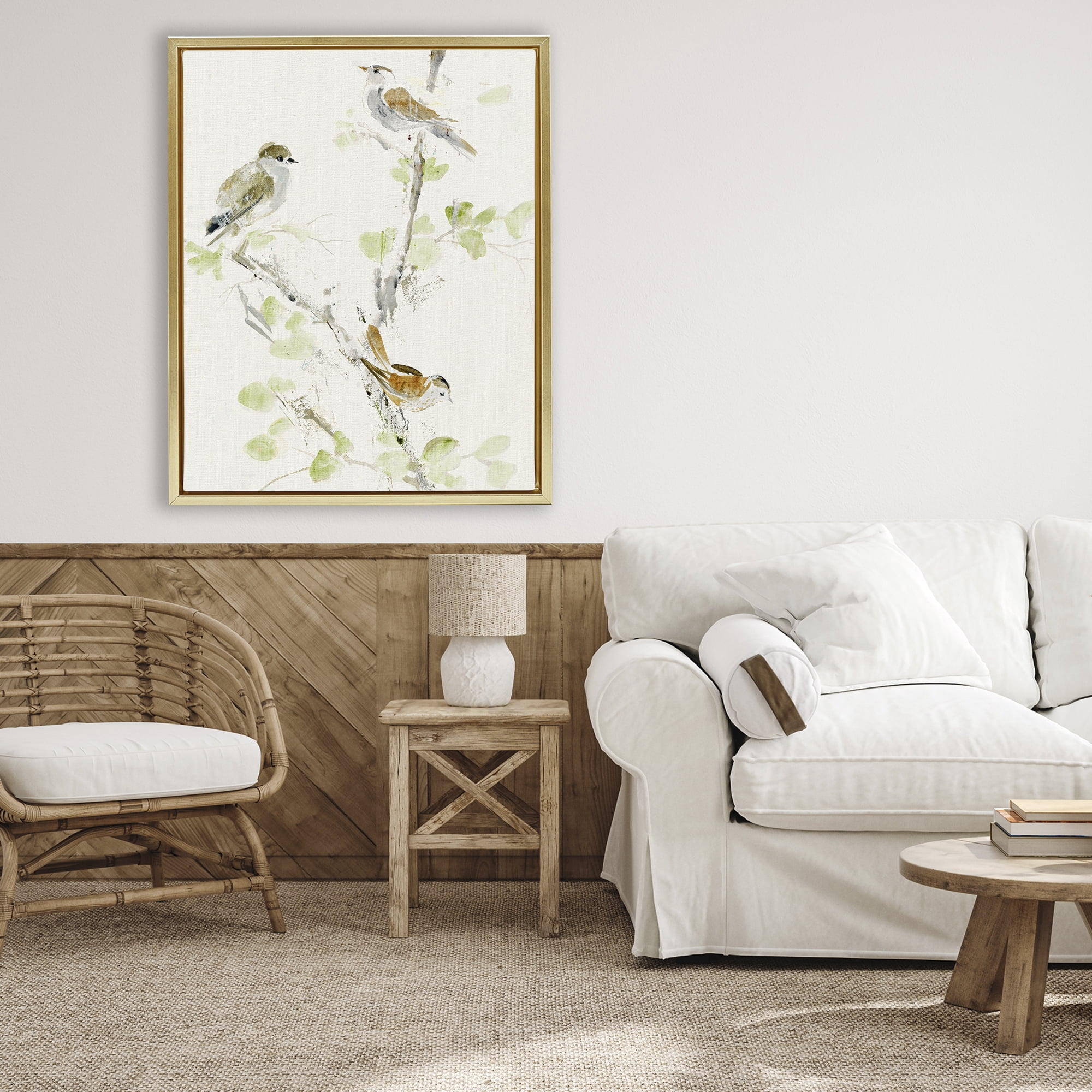 Stupell Industries Delicate Feathers Abstraction Gold Framed Floater Canvas Wall Art, design by Lorenzo Collective