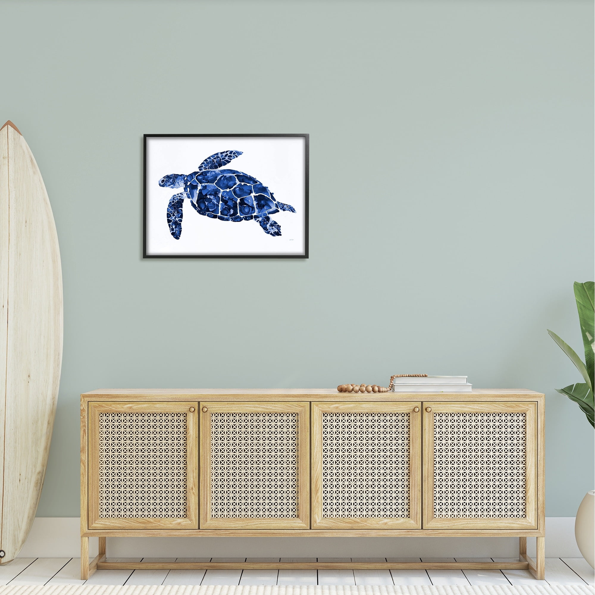 Stupell Industries Blue Speckled Sea Turtle Marine Animal Illustration Painting Black Framed Art Print Wall Art, Design by Patti Mann