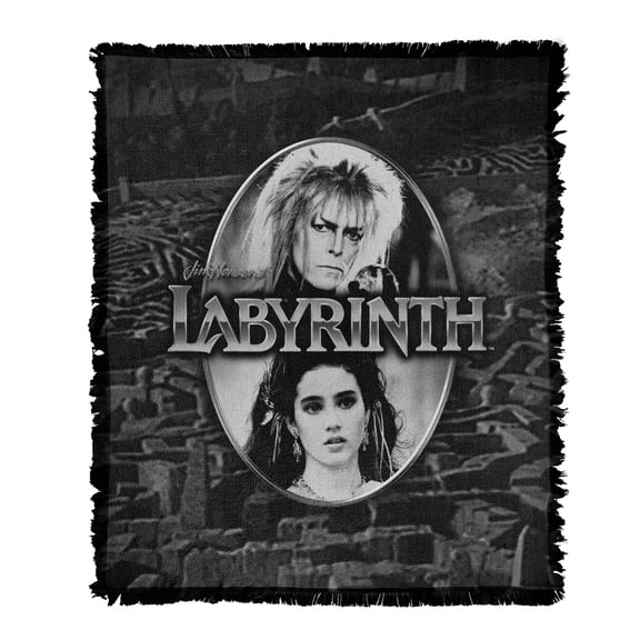 Labyrinth Blanket, 50'x60' Silver Portrait Maze Woven Tapestry Cotton Blend Fringed Throw