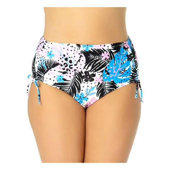 CALIFORNIA WAVES Women's Multi Color Printed Stretch Cinched Side-Tie Bikini Moderate Coverage Strappy High Waisted Swimsuit Bottom 3X