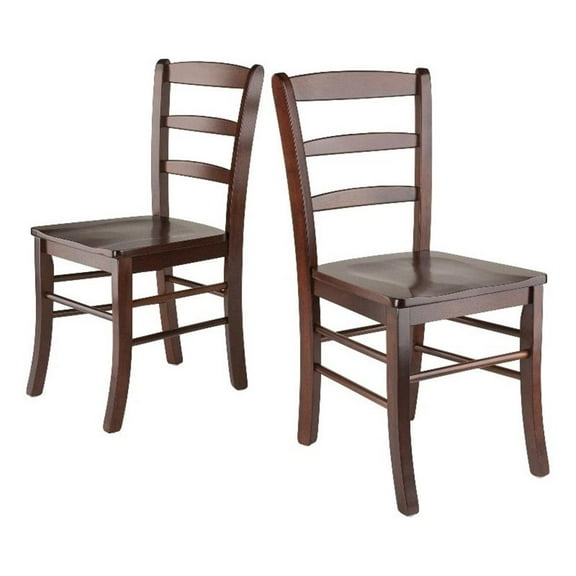 Pemberly Row 18" Ladder Back Solid Wood Dining Chair in Walnut (Set of 2)