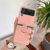 Dteck For Samsung Galaxy Z Flip4,Shockproof Ring Holder Artificial Leather Case Cover,For Samsung Z Flip 4,Pink