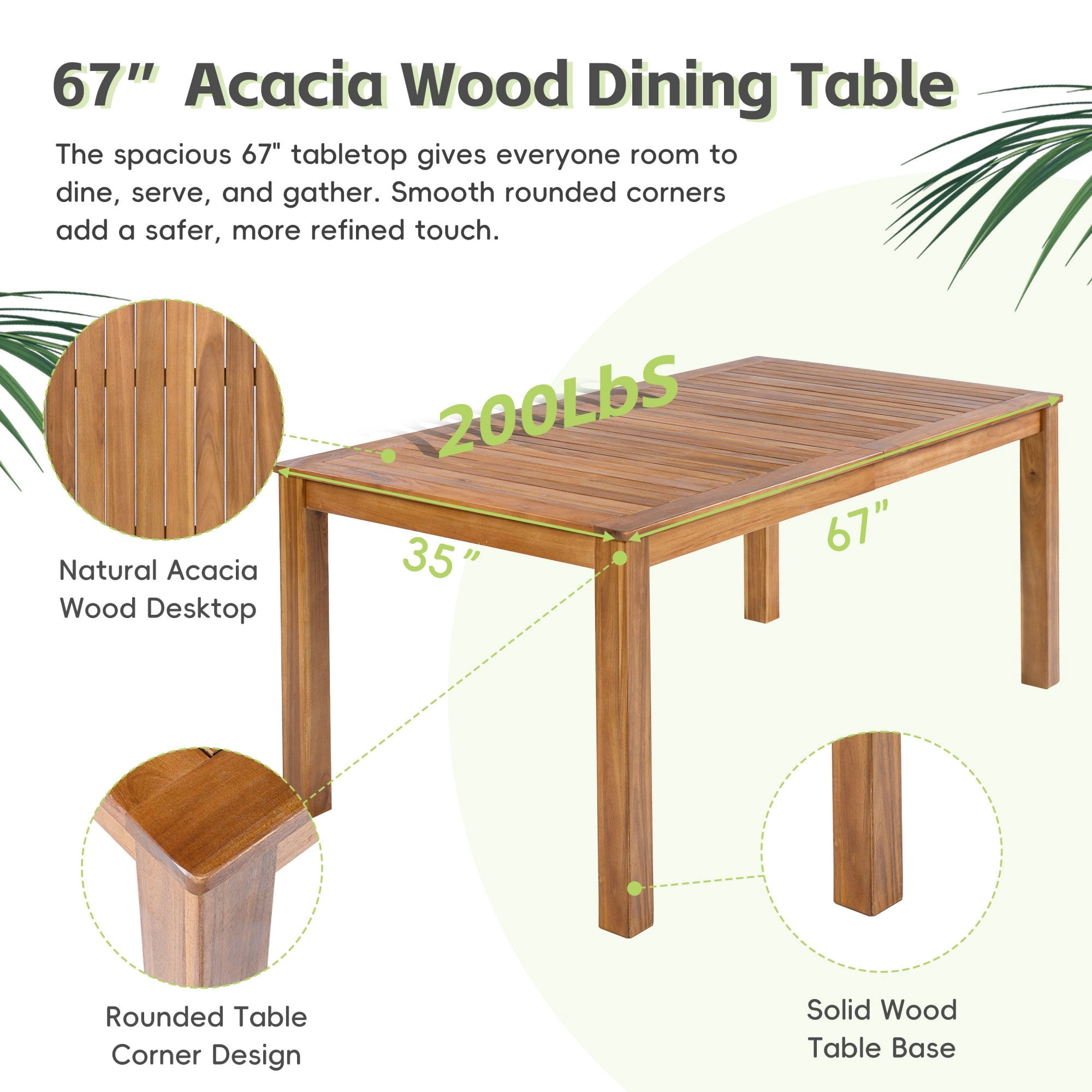 Sailvan Patio Dining Set of 7with 67" Acacia Wood Table and Rattan Armchairs,Weather-Resistant Outdoor Furniture for Garden & Poolside Natural