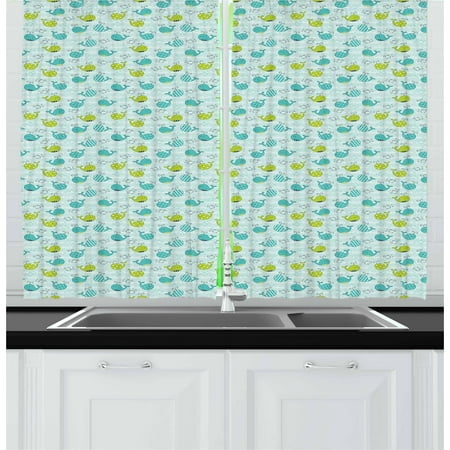 Light Turquoise Curtains Whale Curtains 2 Panels Set, Animals of the Seas in Many Designs Polka Dots and Stripes, Window Drapes for Living Room Bedroom, 55W X 39L Inches, Lime Green Turquoise Pale Sea Green, by Ambesonne ()