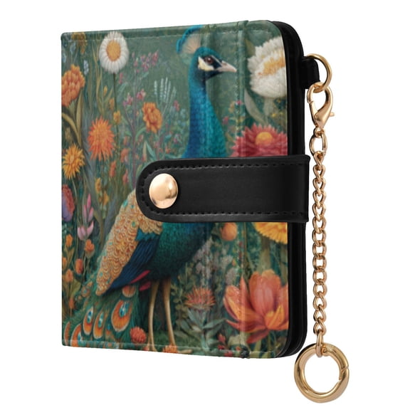 Qxltty Peacock Ladies Wallet Rfid Slim Thin Compact Credit Card Women Wallet Zipper Coin Pocket and ID Window for Female Gifts
