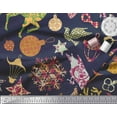 thumbnail image 2 of Soimoi Blue Heavy Satin Fabric Reindeer,Oranaments & Tree Christmas Print Fabric by Yard 54 Inch Wide, 2 of 3