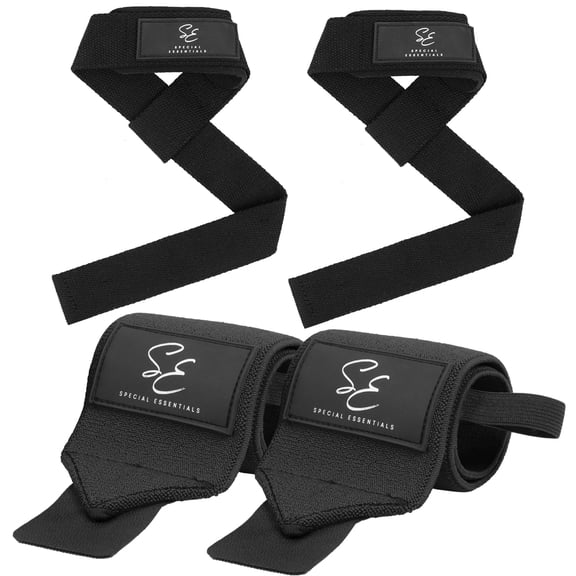 Special Essentials Weightlifting Wrist Straps & Wrist Wraps for Men and Women, Premium Padded Neoprene, 2 Pair Pack Gym Lifting Straps