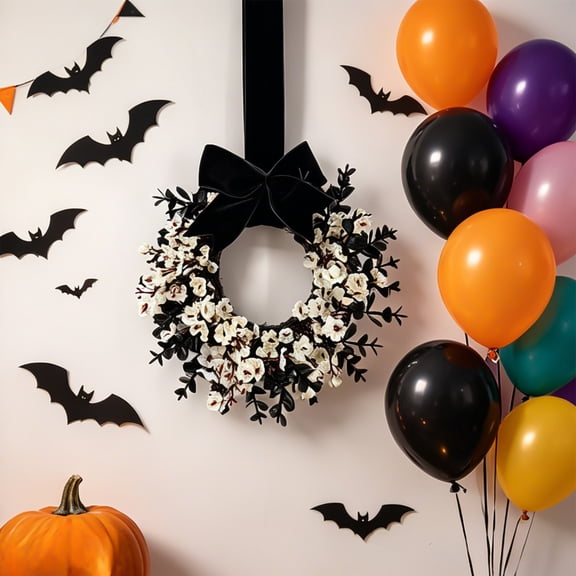 Halloween Wreath, Handcrafted Floral Garland, Velvet Bow Design, Halloween Wreaths For Front Door, Fall & Halloween Decor